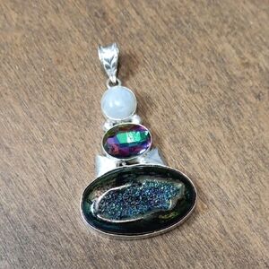 Elegant Silver Pendant with Multicolor Gemstones